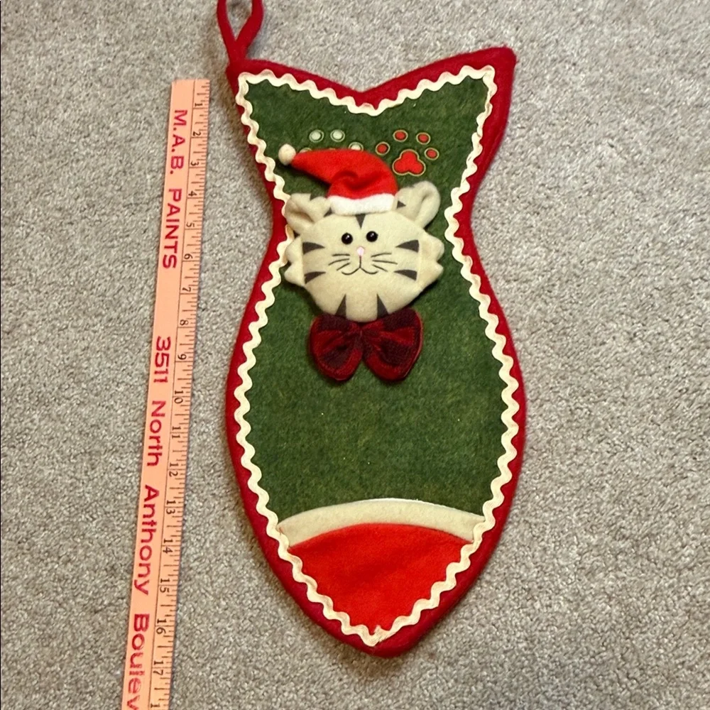 Festive Cat Christmas Stocking - Red and Green